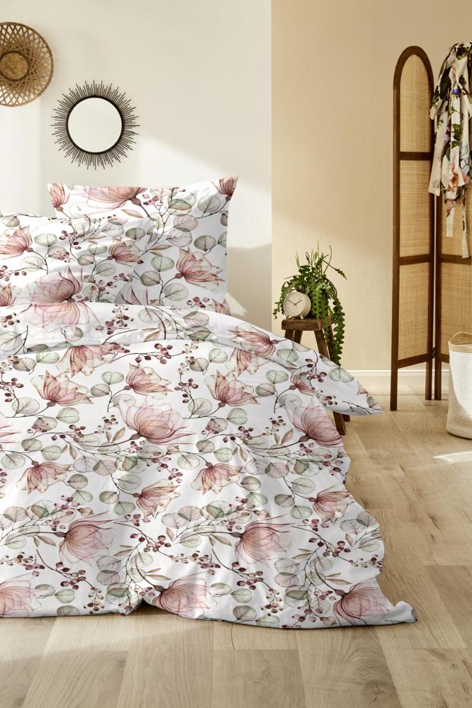 Primera Mako-Satin Bettwäsche 155x220 Blüten Blätter Beeren rosa grün 243226-25 Bild 1