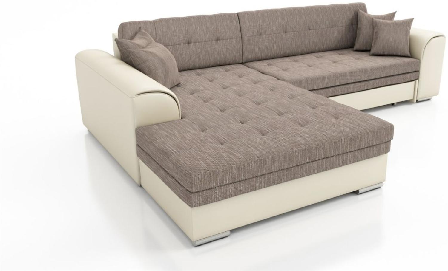 Couchgarnitur SARRA Beige- Braun mit Schlaffunktion Ottomane Links Bild 1