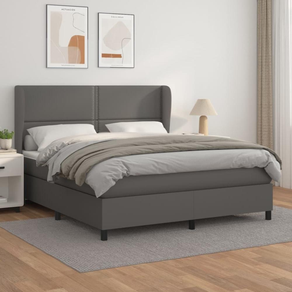 vidaXL Boxspringbett mit Matratze Grau 160x200 cm Kunstleder 3128983 Bild 1