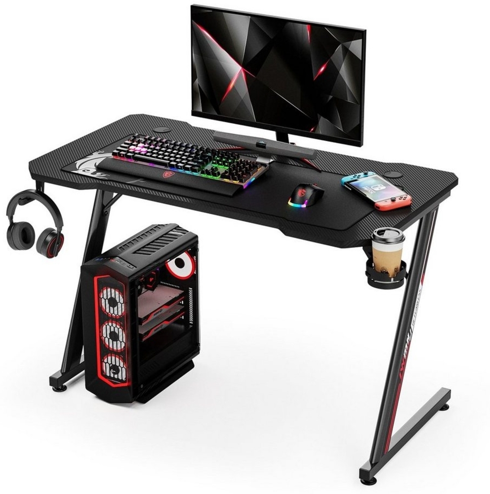 Intimate WM Heart Gamingtisch Gamer Schreibtisch mit Carbon Optik 110cm, mit Kopfhörerhalter, Becherhalter Bild 1