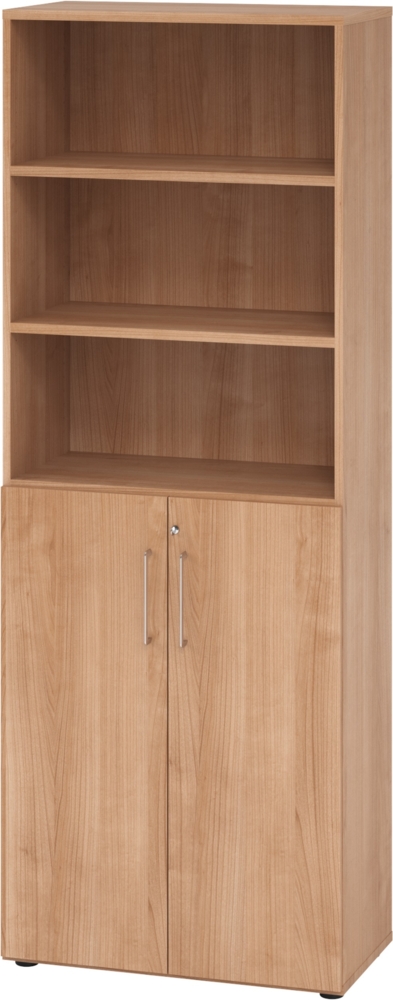 bümö Aktenregal & Schrank abschließbar, Büroschrank Regal Kombination Holz 80cm breit in Nussbaum - abschließbarer Schrank für's Büro & Arbeitszimmer, Büro Möbel Ordnerschrank, 968T3-N-N-BS Bild 1