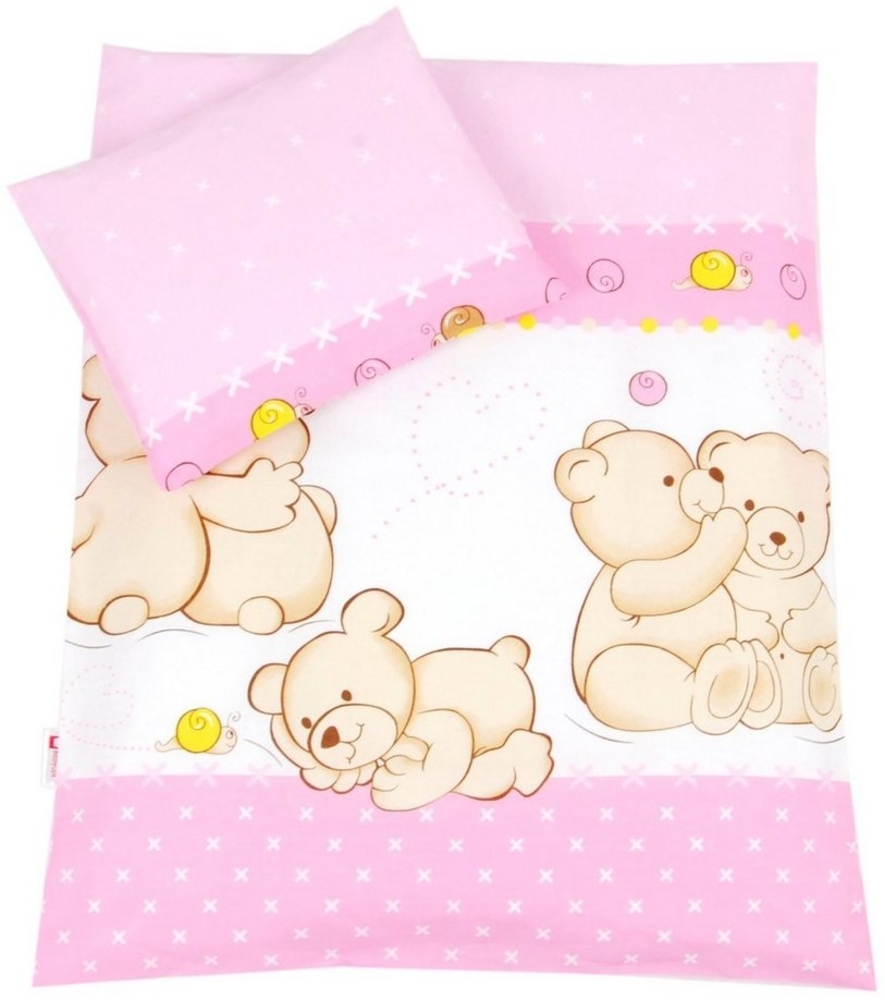 BABYLUX 2 tlg. Set Bezug für Kinderwagen Garnitur Bettwäsche Kissen Decke 60 x 78 cm TEDDYBÄREN (64. Teddybären Rosa) Bild 1