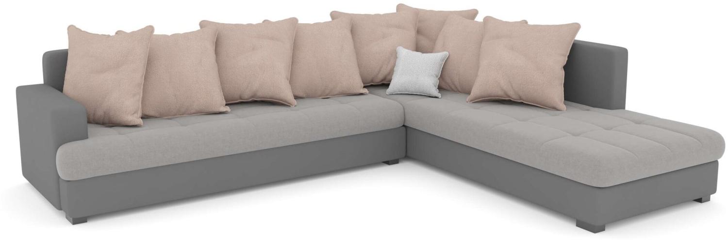 Stylefy Kora Ecksofa Kunstleder SOFT Mikrofaser ENJOY Hellgrau Espresso Rechts Bild 1