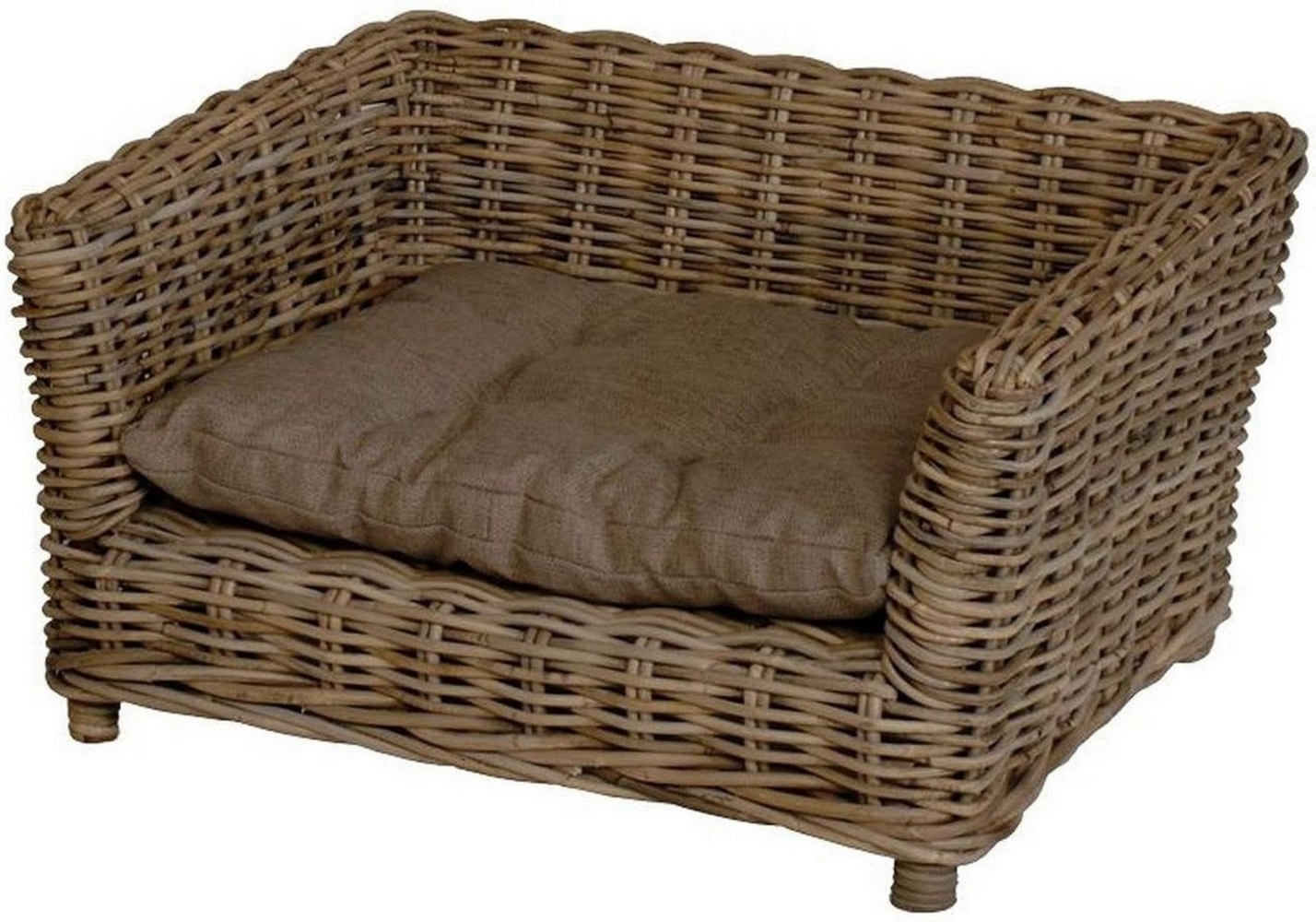 Krines Home Tierbett Hundekorb/Hundebett aus Natur Rattan mit Kissen/Großer Korb für Hunde, mit Holzrahmen Bild 1