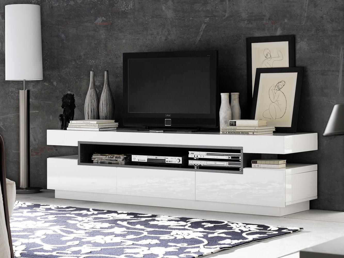 TV-Board >Laura< in Weiß/Hochglanz aus MDF Wabenplatte - 200 x 52 x 50 cm (BxHxT) Bild 1