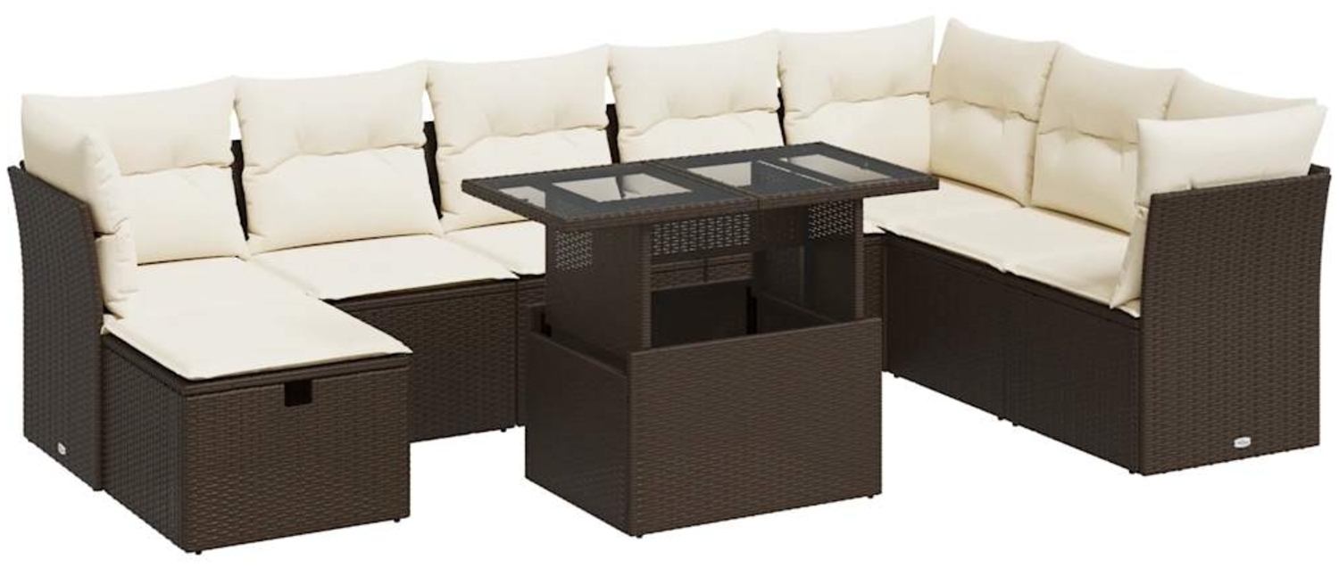vidaXL 9-tlg. Garten-Sofagarnitur mit Kissen Braun Poly Rattan 3327803 Bild 1
