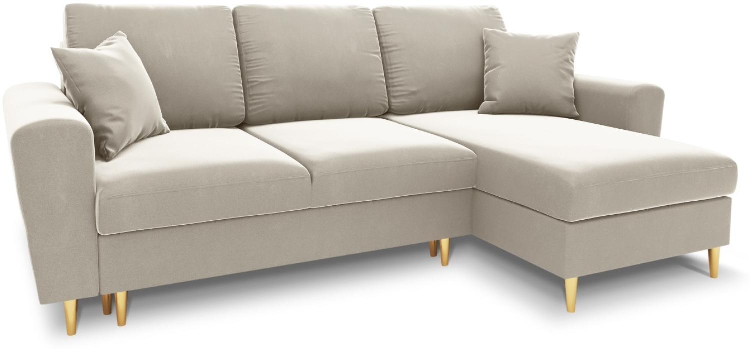 Micadoni 4-Sitzer Samtstoff Reversible Ecksofa mit Bettfunktion und Box Moghan | Bezug Light Beige | Beinfarbe Gold Meta... Bild 1