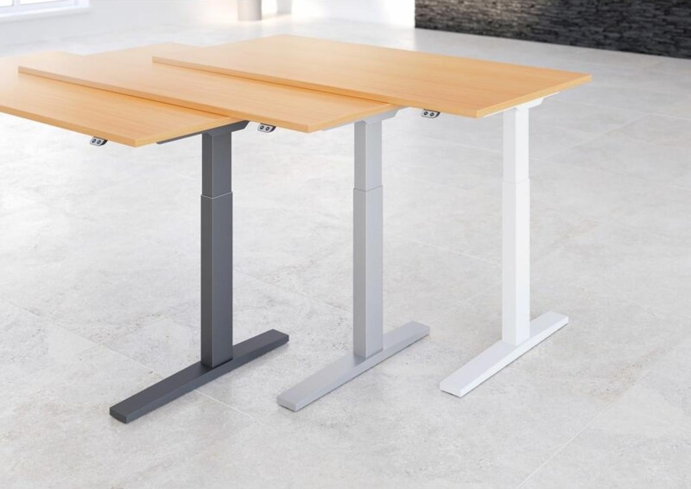 Sitz-Steh-Schreibtisch elektrisch 160x80 cm Buche/Silber Bild 1