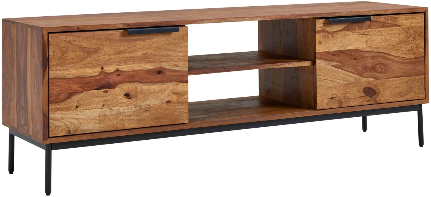 Lowboard Sheesham Massivholz 147 x 51 x 38 cm TV-Kommode mit zwei Türen, Design TV-Schrank Hoch, Fernsehtisch Fernsehschrank Modern, Fernsehkommode Wohnzimmer Bild 1