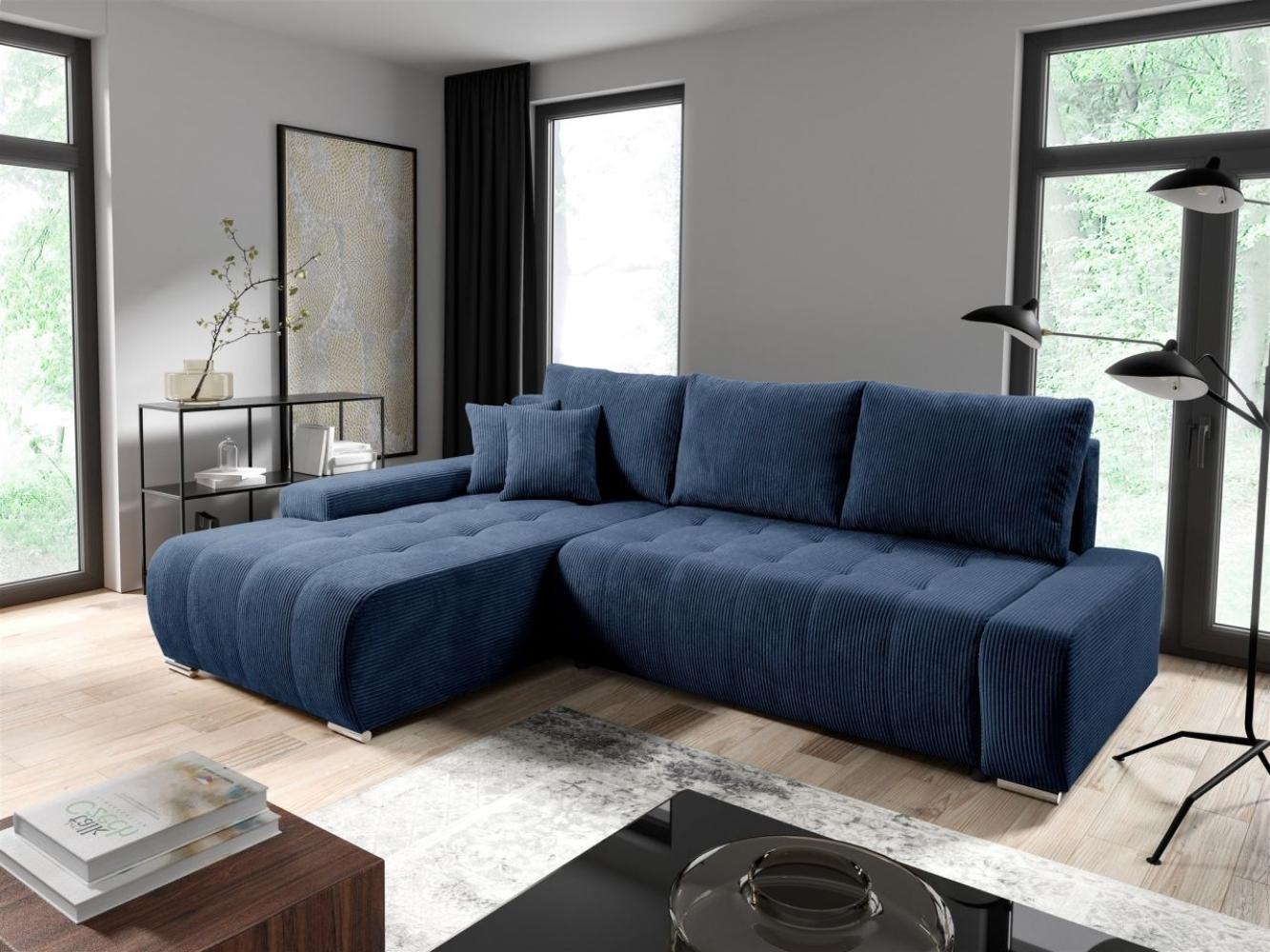 Ecksofa Sofa mit Schlaffunktion VOGAR Stoff Poso Blau Ottomane Links Bild 1