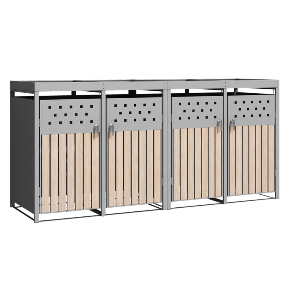 Mülltonnenbox Müllbox Mülltonnenverkleidung 4 Türen Pflanzdach verzinkt RAL9007 Bild 1
