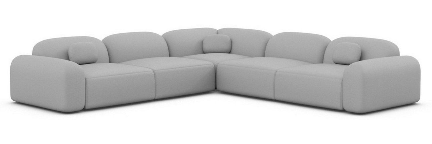 Ecksofa Barcelona mit Zierkissen, Kunstleder, Hellgrau, Rechts Bild 1