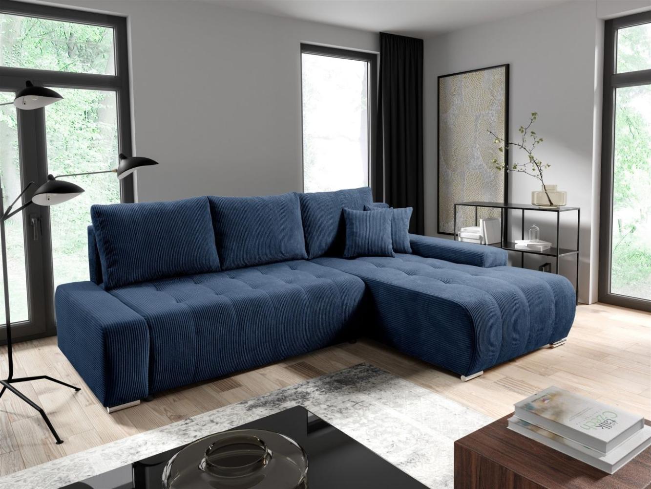 Ecksofa Sofa mit Schlaffunktion VOGAR Stoff Poso Blau Ottomane Rechts Bild 1