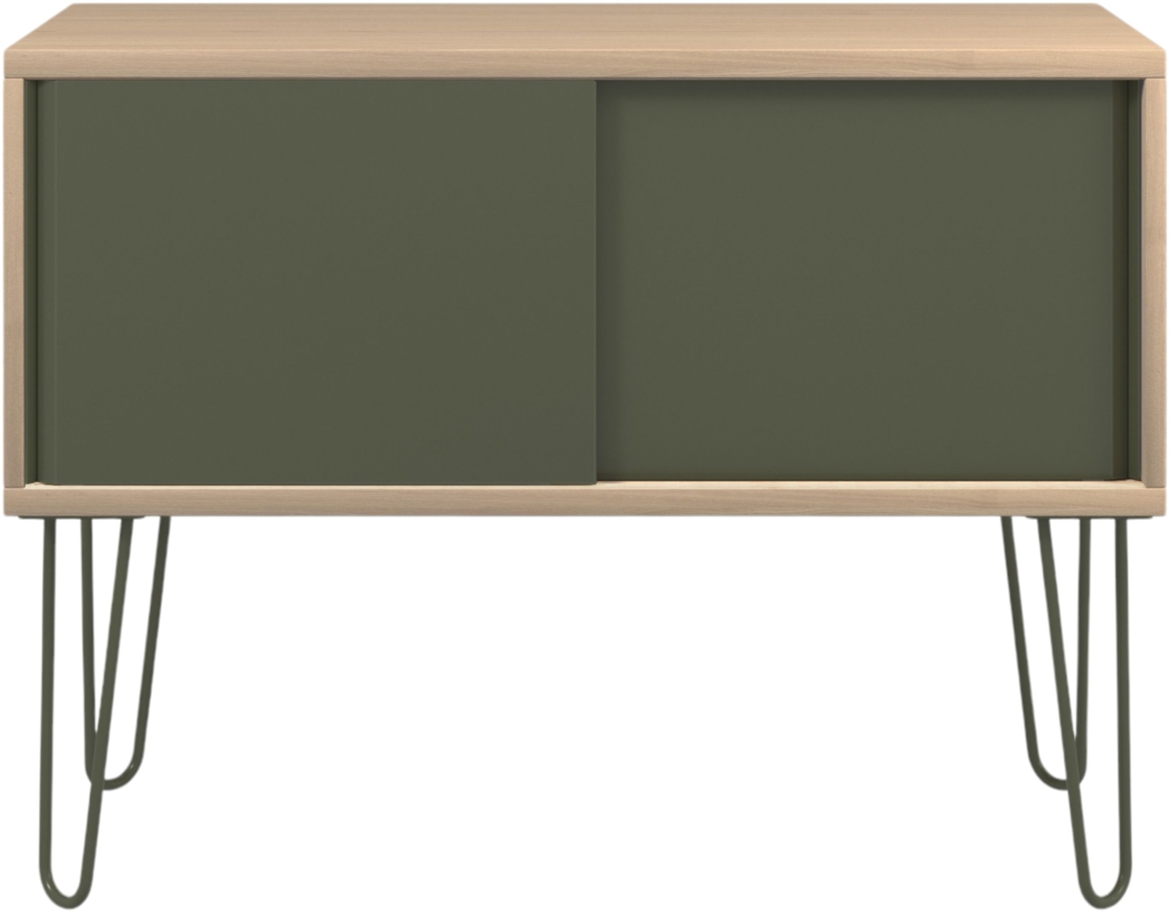 Bisley MultiRange Sideboard in Eiche-Olivgrün - Büroschrank mit Schiebetüren 100cm breit, Retro-Design Kommode aus Holz & Metall, Schrank für Ordner, Bücher & Büro-Material, MS1007H-018-623 Bild 1