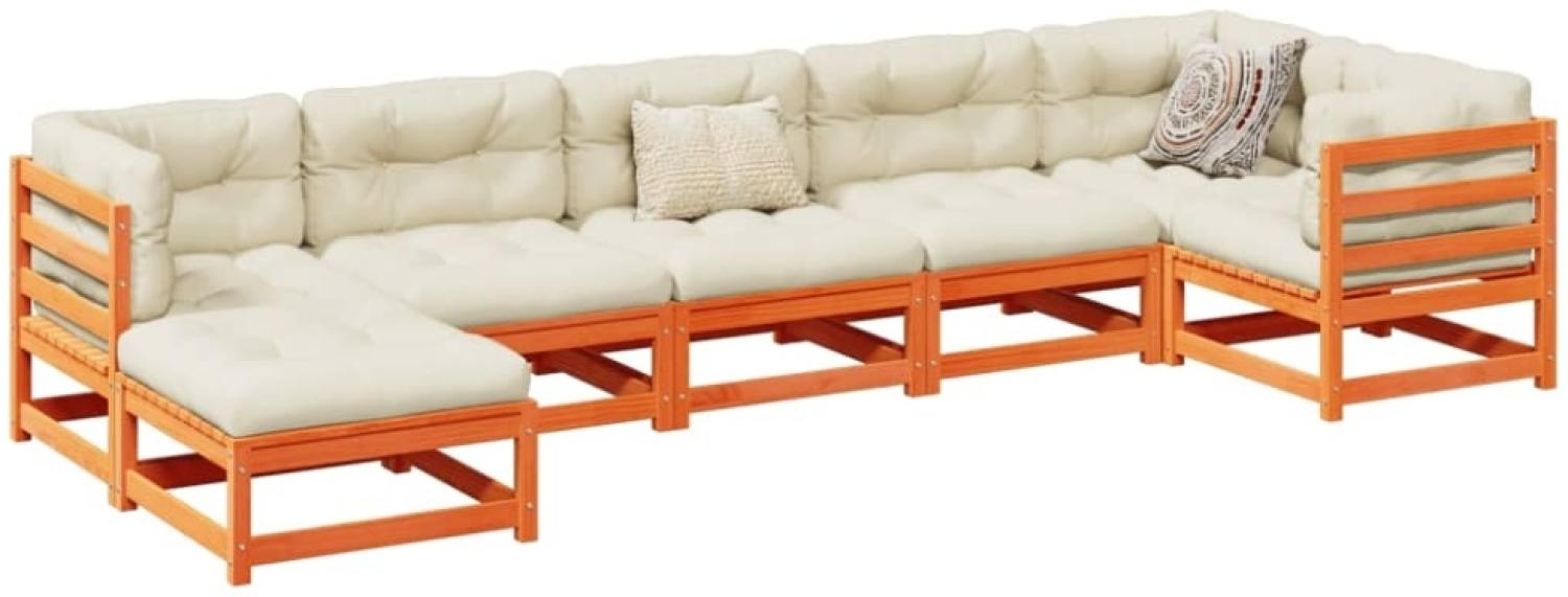 vidaXL 7-tlg. Garten-Sofagarnitur mit Kissen Wachsbraun Kiefernholz 3299546 Bild 1