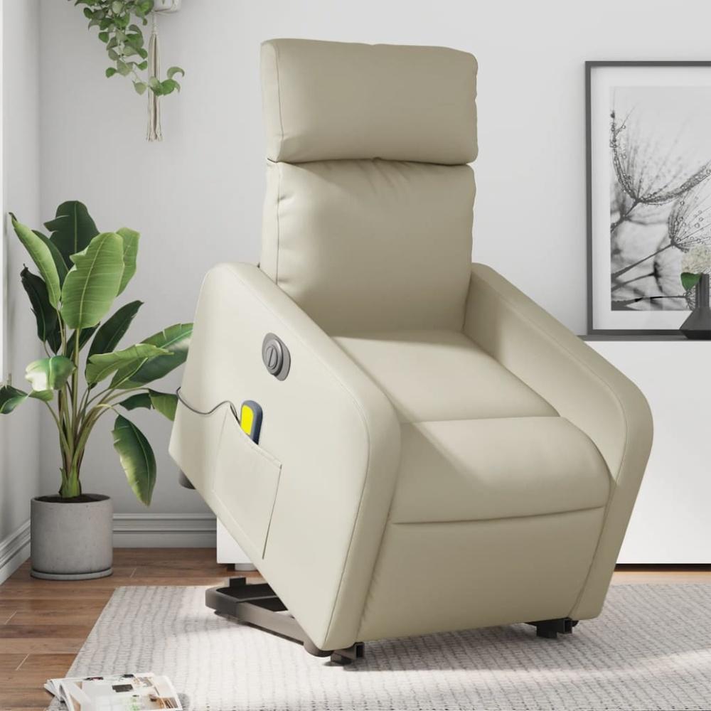 vidaXL Massagesessel mit Aufstehhilfe Elektrisch Creme Kunstleder 3206771 Bild 1