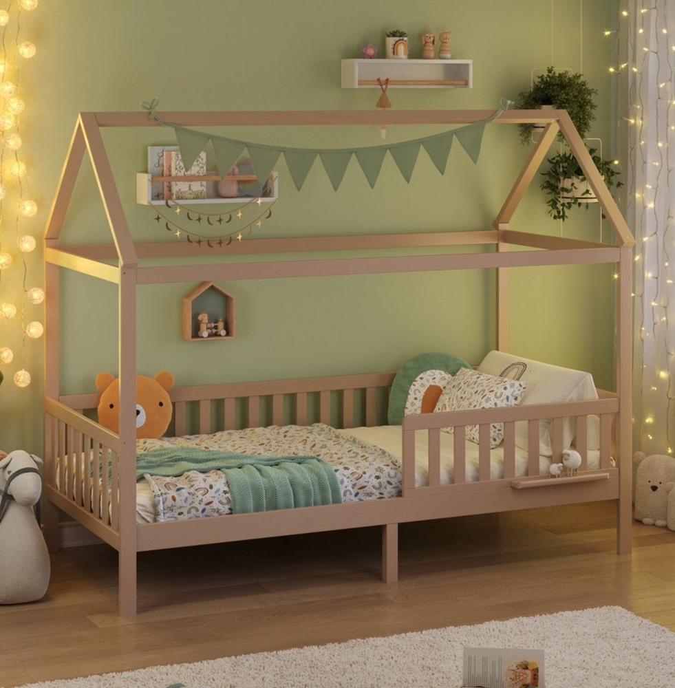 Alavya Home® Hausbett CLOUD aus 100% FSC®-zertifiziertem Buchenholz – Bestseller & beliebt! (SET Kinderbett 90x200, inklusive Matratze 90x200 Buchablage Rausfallschutz und Lattenrost), Hausbett 90x200cm für Mädchen und Jungen aus Massiv Buchenholz Bild 1