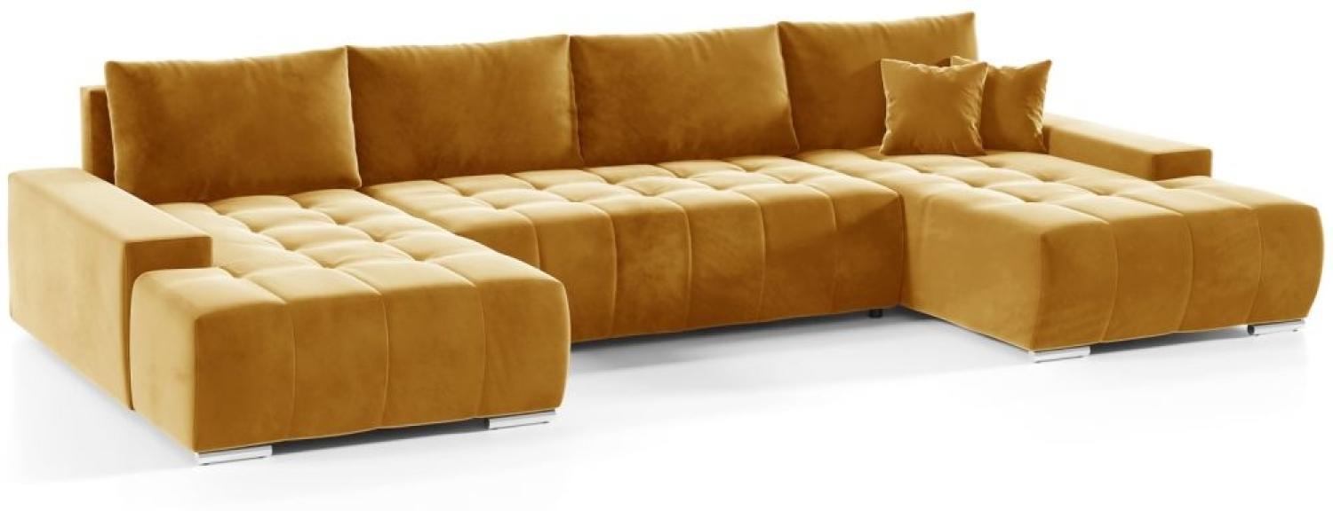 Wohnlandschaft Sofa mit Schlaffunktion VOGAR Stoff Monolith Honiggelb Bild 1