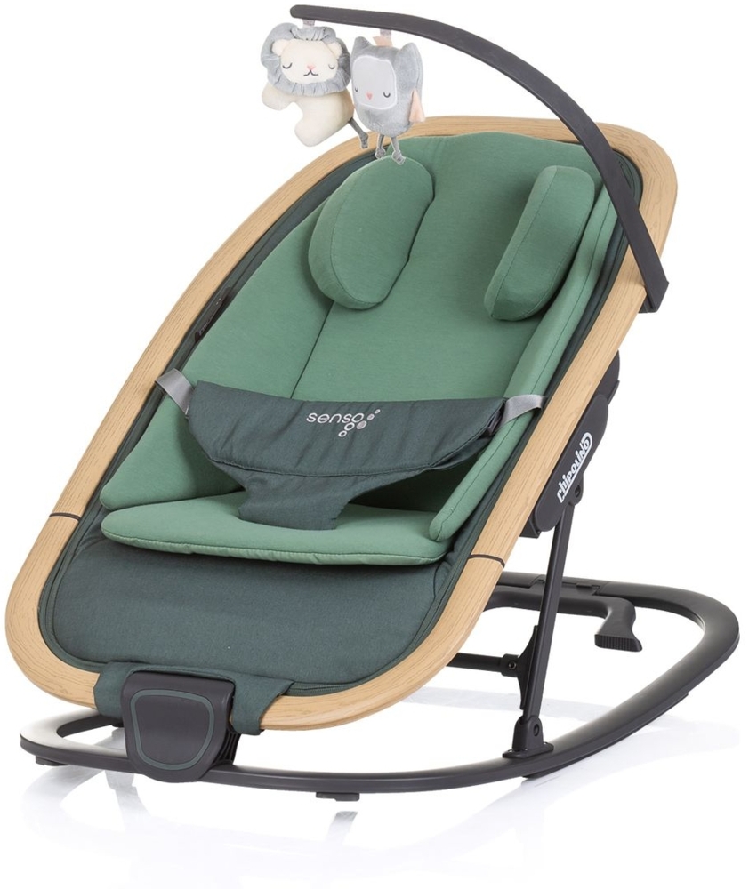 Chipolino Babywippe Senso Holzoptik Spielbogen Kopfstütze 3-Punkt-Gurt faltbar grün Bild 1