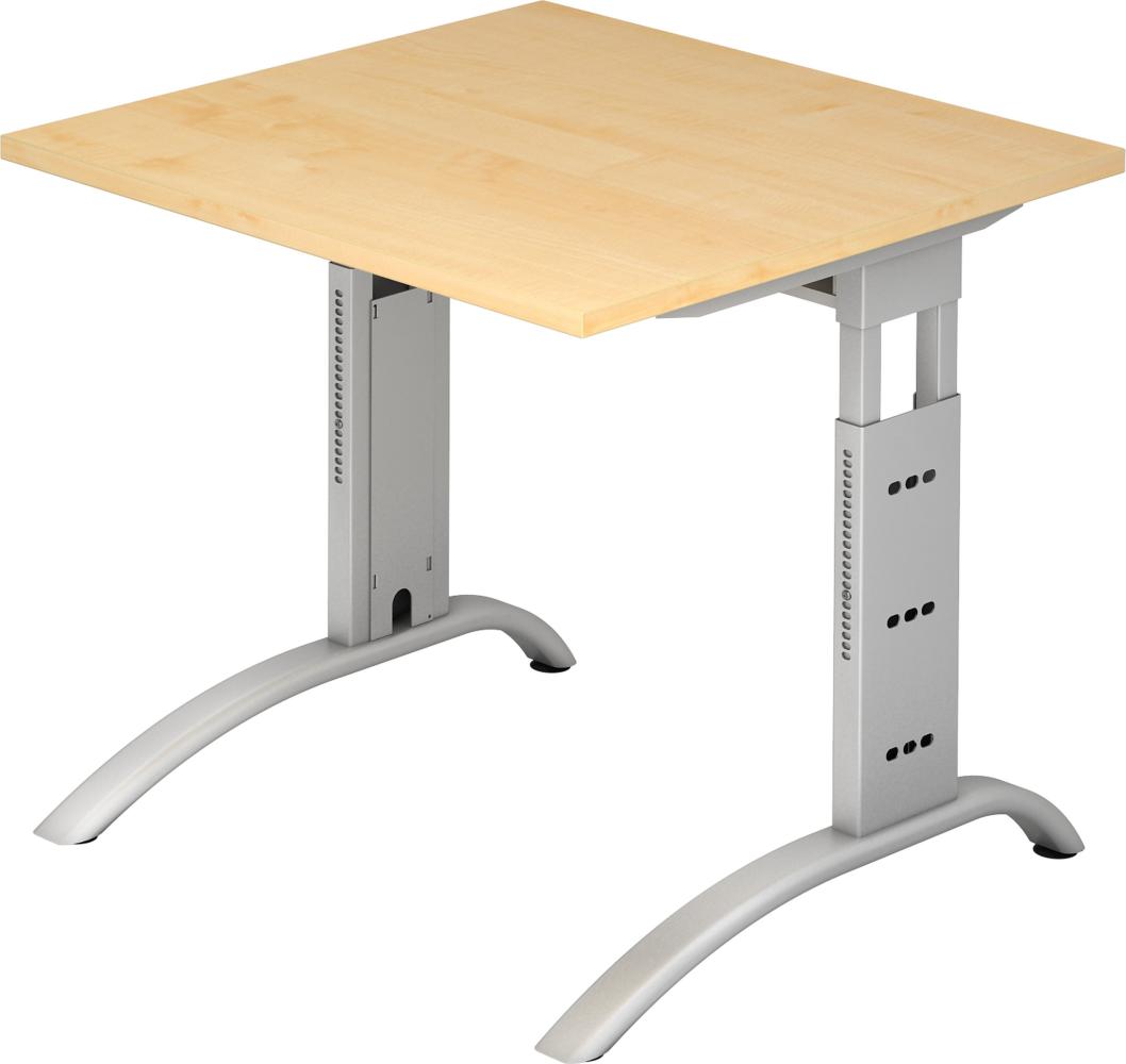 bümö manuell höhenverstellbarer Schreibtisch 80x80 cm in Ahorn - PC Tisch höhenverstellbar & klein, höhenverstellbarer Tisch Büro, kleiner Computertisch verstellbar, F-Serie, FS-08-3-S Bild 1