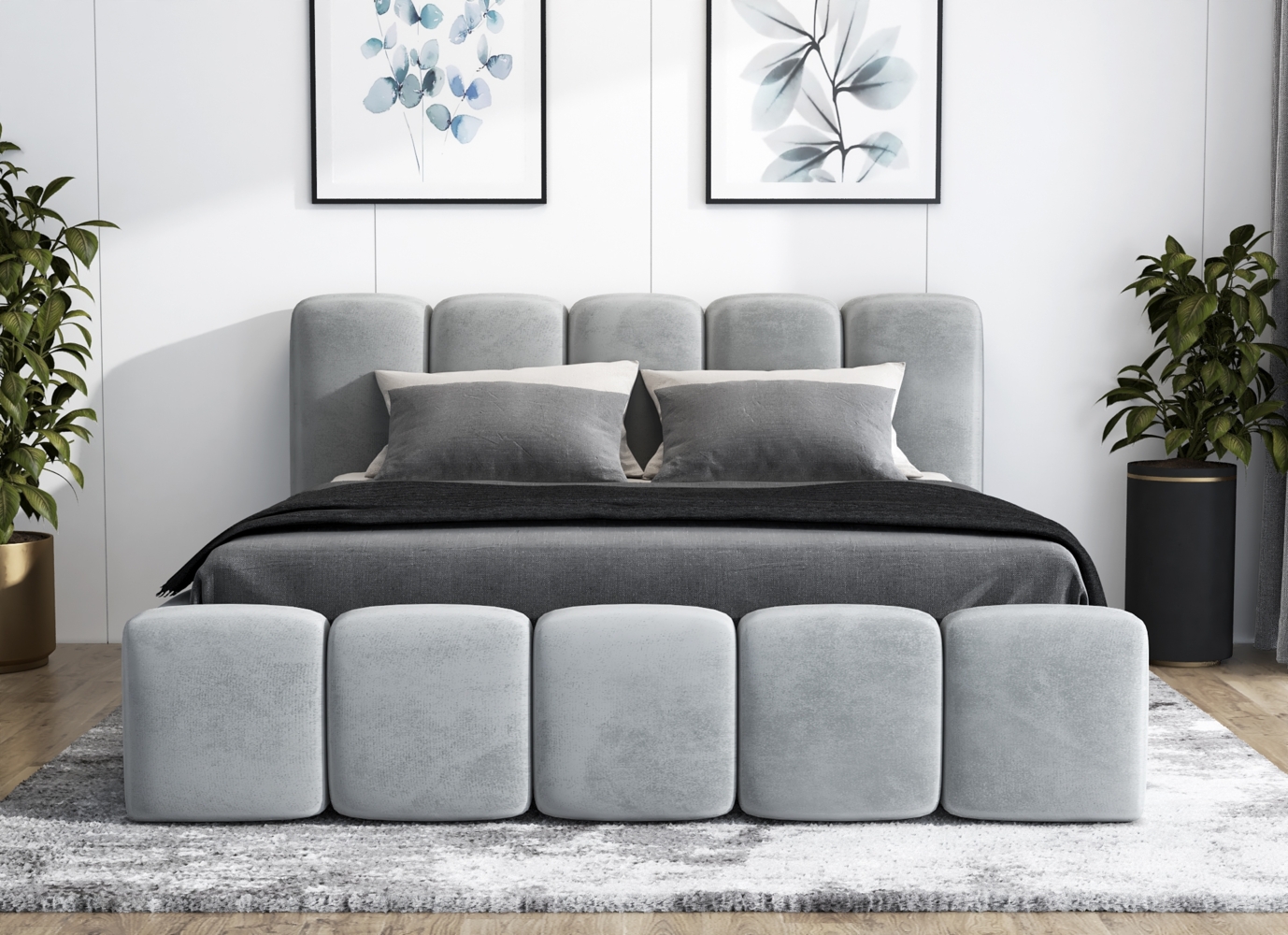 A&J MöbelLand 'Sonic' Polsterbett, Polyester, Silber, 90 x 200, mit Lattenrost, mit Bettkasten Bild 1