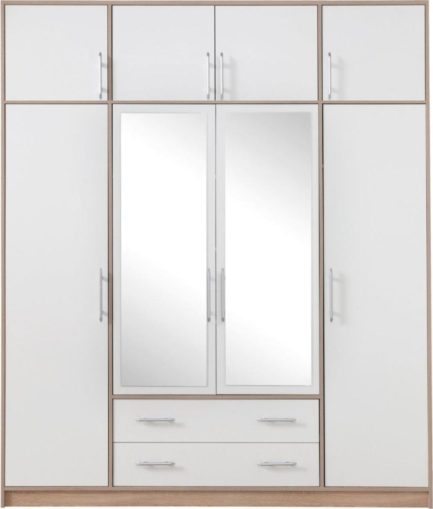 Kleiderschrank Drehtürenschrank Smart 200 x 56 x 230 cm weiß Sonoma Eiche mit Aufsatz Bild 1