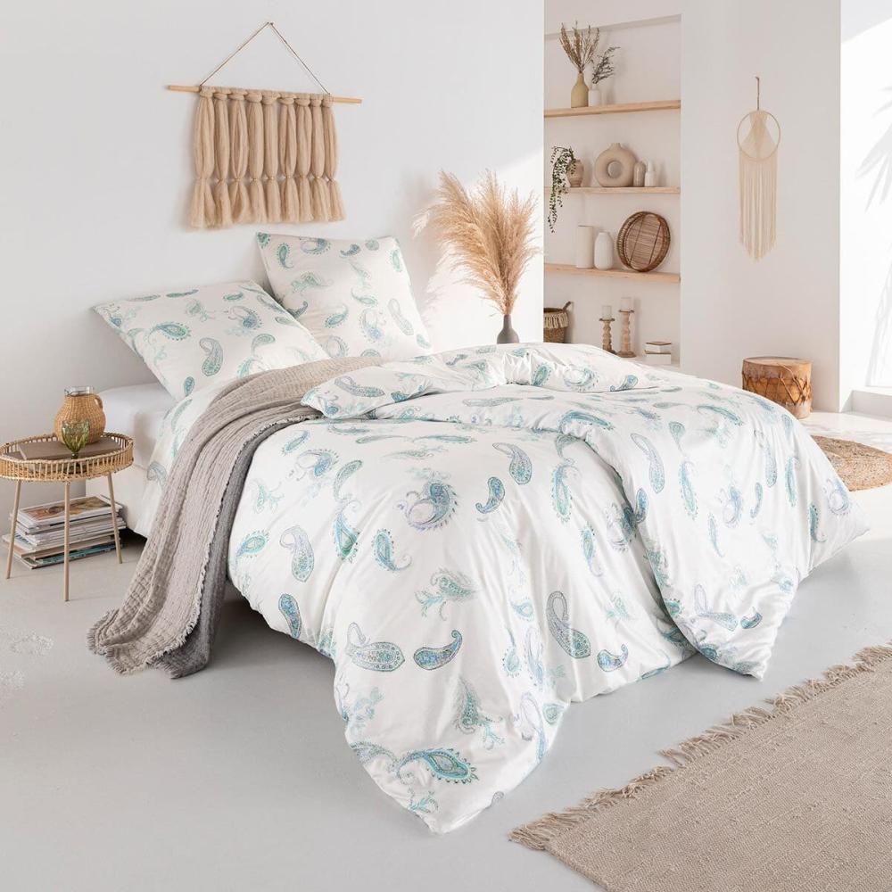 Estella Mako Interlock Jersey Bettwäsche Valeria aqua | 135x200 cm + 80x80 cm Bild 1