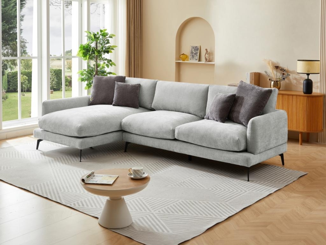 Vente-unique - Ecksofa - Ecke links - Strukturstoff - Hellgrau - ROCALTA Bild 1