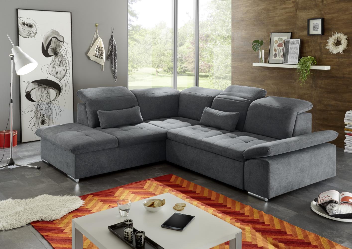 Ecksofa Couch WAYNE Sofa Schlafcouch Bettsofa Sofabett anthrazit L-Form links Bild 1