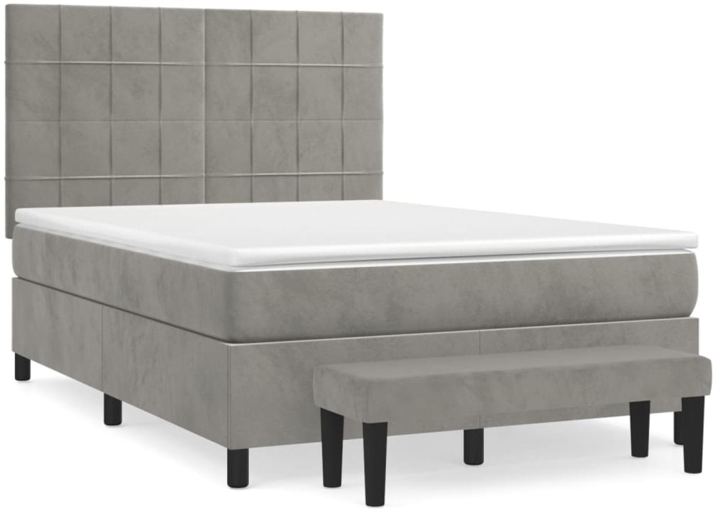 vidaXL Boxspringbett mit Matratze Hellgrau 140x190 cm Samt 3137839 Bild 1