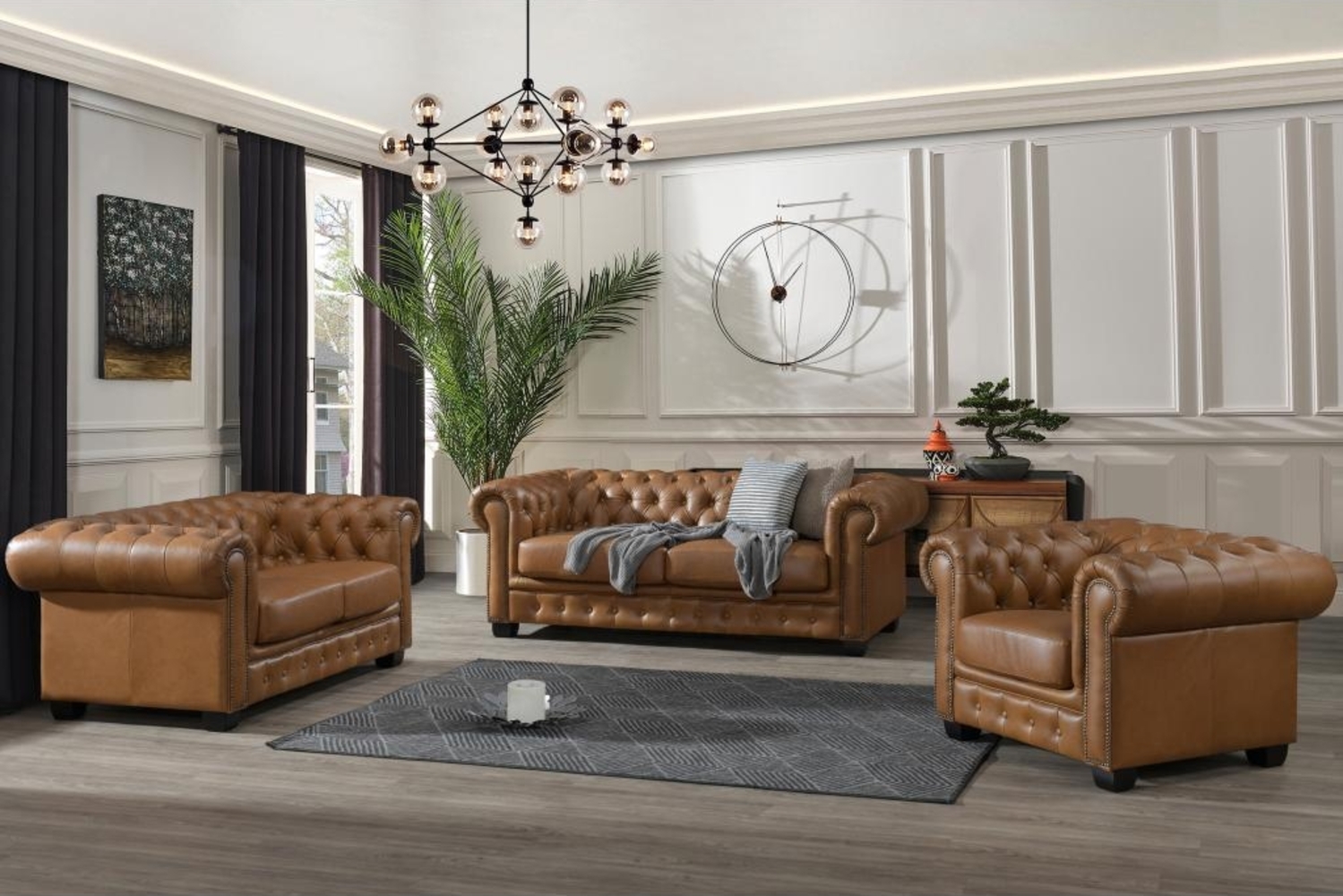 Vente-unique - Chesterfield Ledersofa 2-Sitzer - Büffelleder - Karamellbraun - BRENTON Bild 1