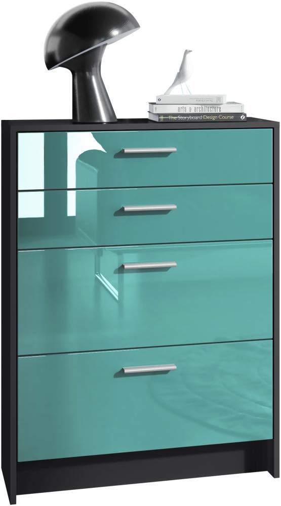 Kommode Alvor V2 Anrichte mit 4 Schubladen 76 x 102,5 x 33 cm Korpus in Schwarz matt, Fronten in Petrol Hochglanz Bild 1