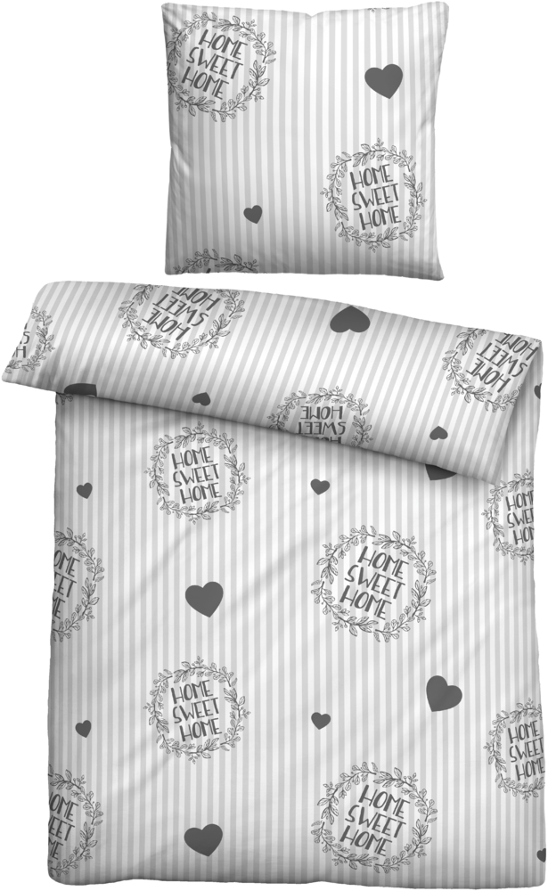 Traumhaft schlafen - Castell - Markenbettwäsche 0560952 Microfaser Satin Bettwäsche HOME SWEET HOME, grau, 1x 135x200 cm + 1x 80x80 cm Bild 1