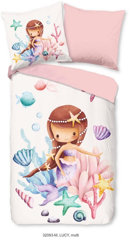 PURE luxury collection Kinderbettwäsche Lucy, Microfaser, 2 teilig, 135x200, Pflegeleicht, Reißverschluss, Kind Mädchen, Meerjungfrau Rosa Bild 1