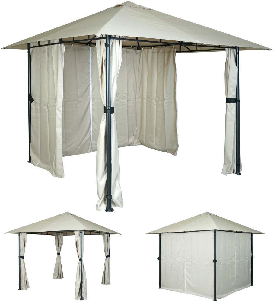 Pergola HWC-J63, Garten Pavillon Terrassenüberdachung mit Seitenwand, 3x3m ~ creme-beige Bild 1