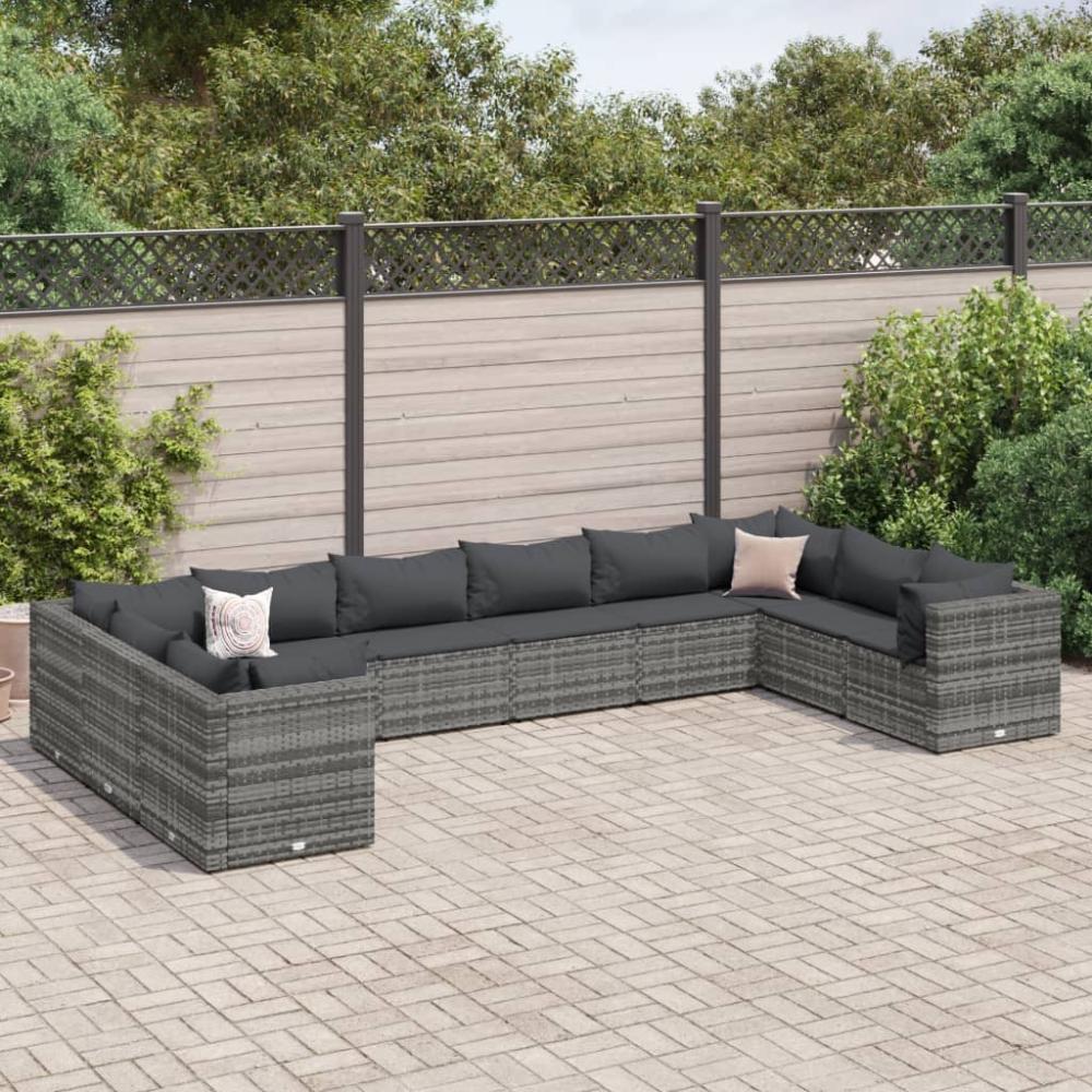 vidaXL 10-tlg. Garten-Lounge-Set mit Kissen Grau Poly Rattan 3308282 Bild 1