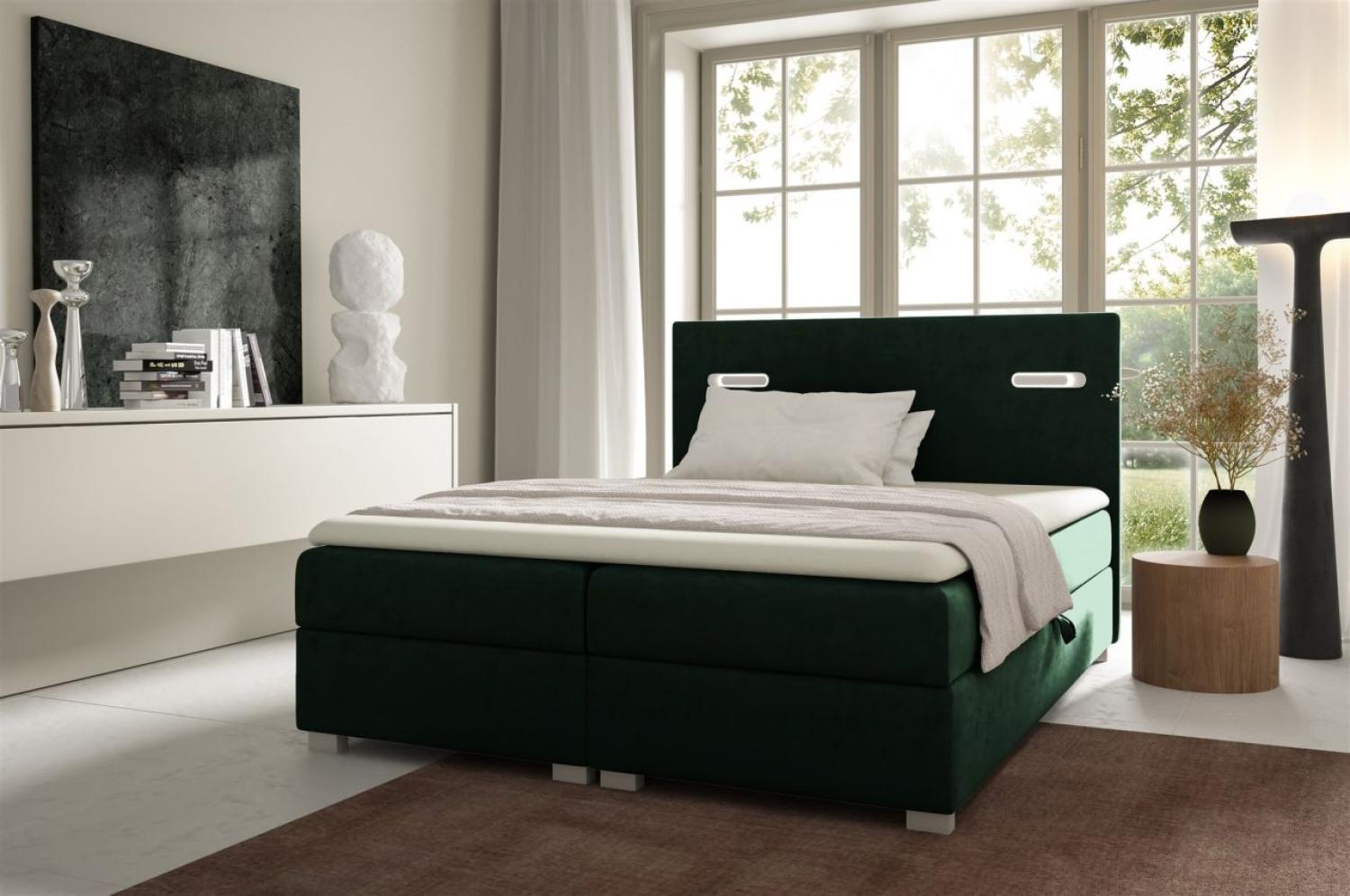 Boxspringbett Schlafzimmerbett CAPRICE 120x220cm Dunkelgrün inkl. Ambiente-LED Bild 1