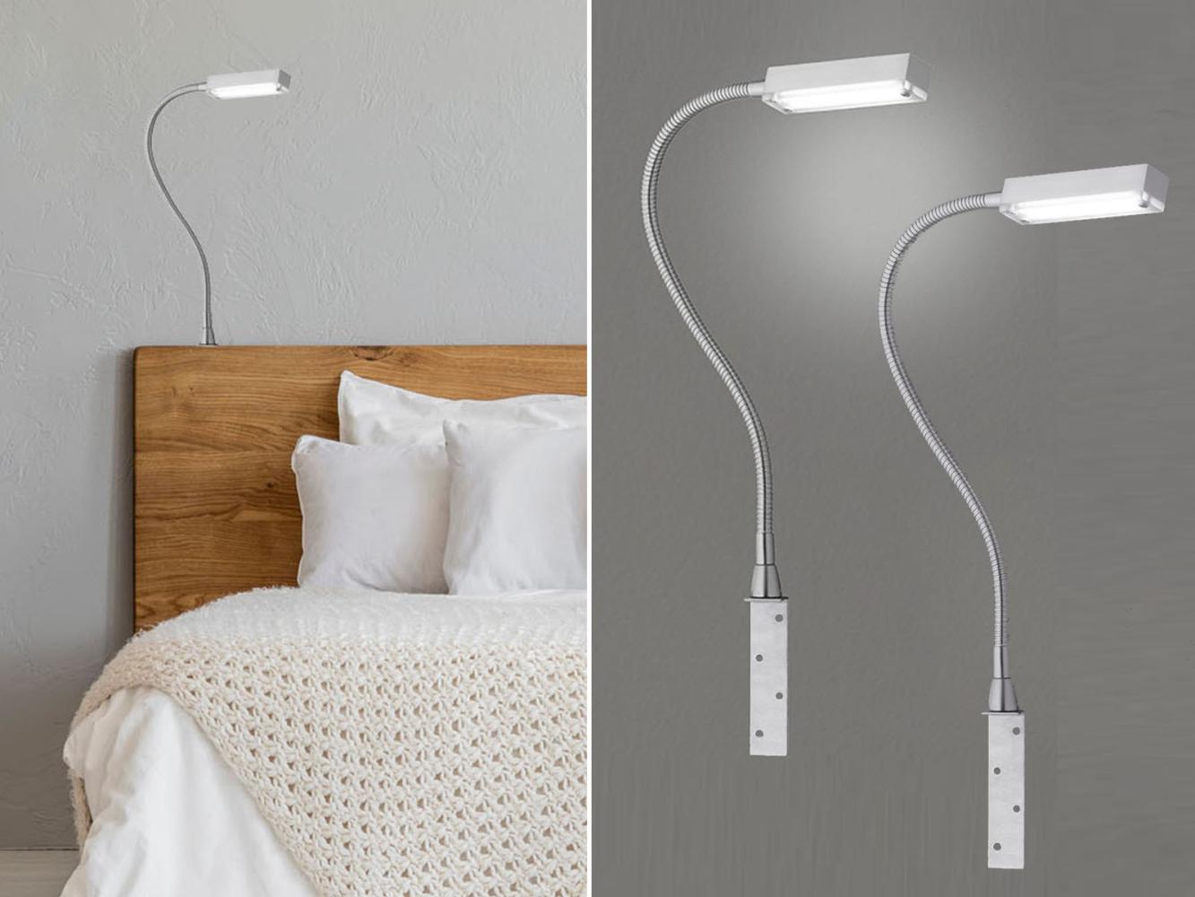 FISCHER & HONSEL LED Leselampe, LED fest integriert, Warmweiß, 2er SET Bett-Leuchten für Kopfende Couch, Schwanenhals-Lampen dimmbar Bild 1