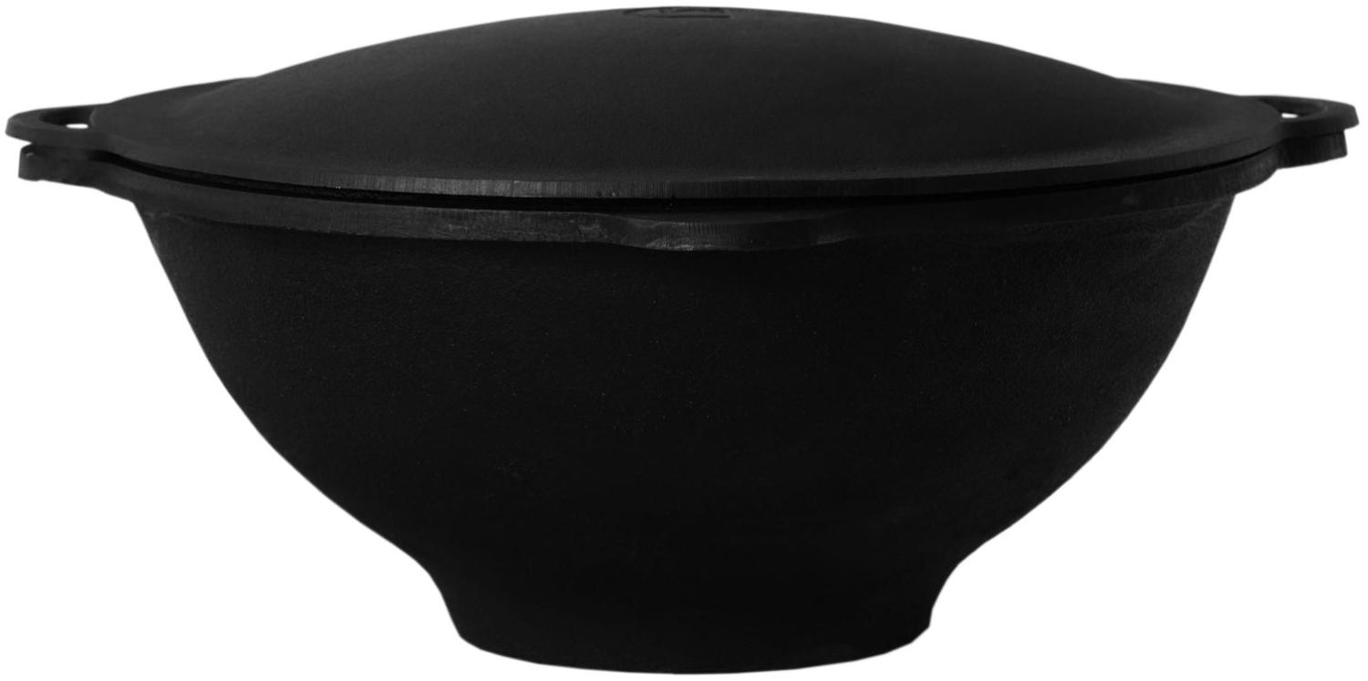 Gusseisen Kasan 10L eben NAMANGAN mit Deckel-Grillplatte Campingtopf Kazan WOK Kessel Camping BBQ Asia Bild 1