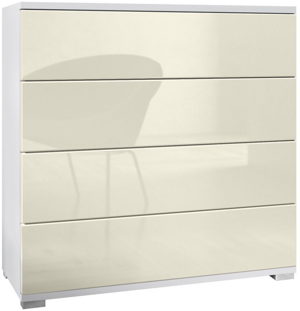 Vladon Kommode Pavos V3 (Sideboard, mit 4 Schubladen), Weiß matt/Creme Hochglanz (76 x 76 x 35 cm) Bild 1