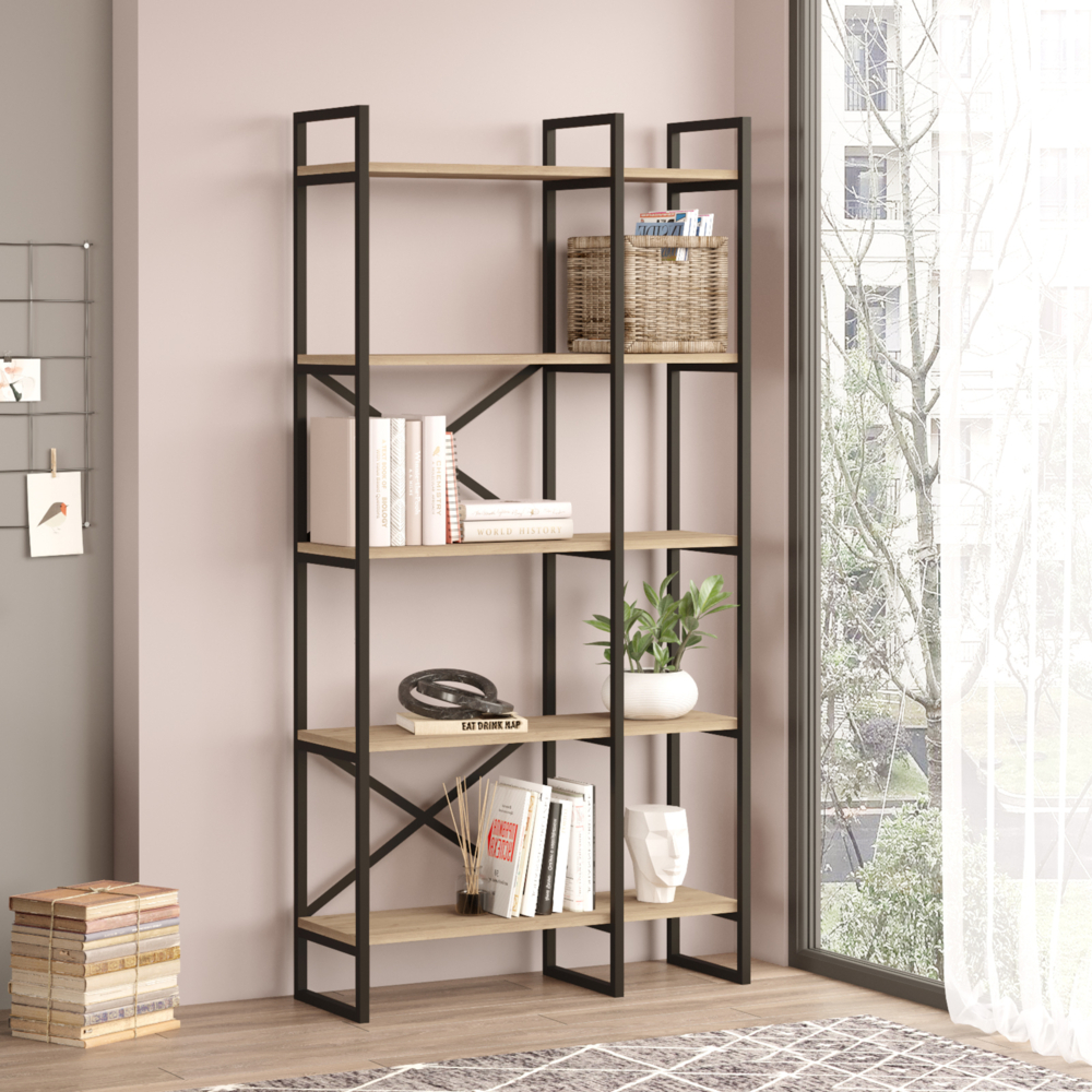 Bücherregal Vesanto 175x88x30 cm Eichenoptik/Schwarz [en. casa] Bild 1