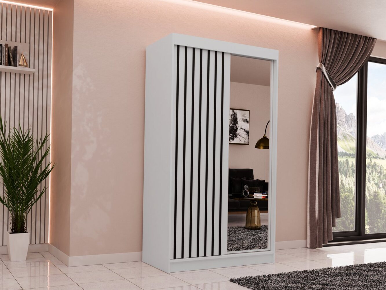 Beautysofa Kleiderschrank Helix (Garderobe mit Scharniertüren, mit Spiegel, schwarzes / weißes / graues / artisan) mit Lamellen Bild 1