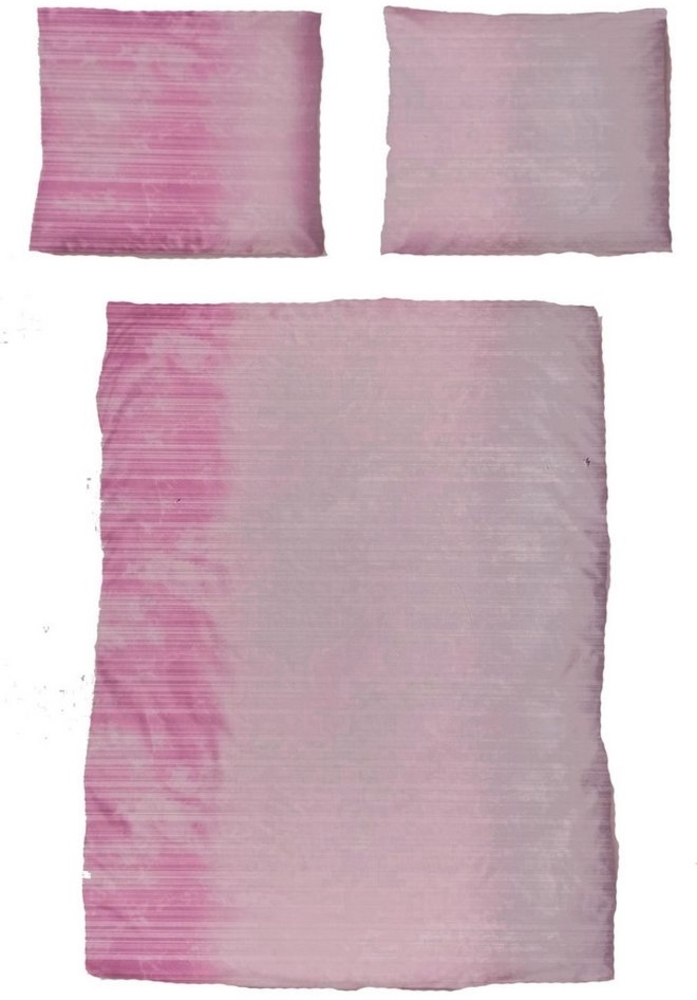 KH-Haushaltshandel Bettwäsche 2-tlg. Baumwoll Seersucker Bettwäsche, 135 x 200 + 80x80cm, Seersucker, 2 teilig, himbeere grau weiß, melierte Querstreifen, 100% Baumwolle, bügelfrei Bild 1