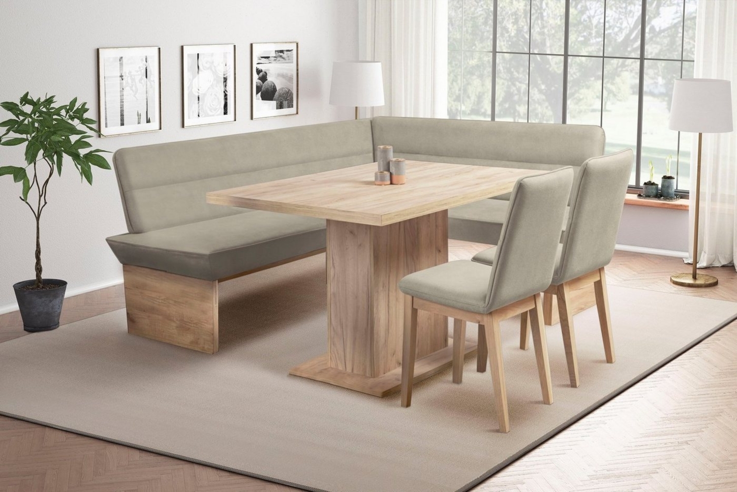 Home affaire Eckbankgruppe Beluna + Cross Essecke Sitzgruppe Eckbank Küchenbank BESTSELLER, (Set, 4-tlg, Eckbank, 2 Stühle und Tisch), Sitzgruppe Esszimmer Stühle Tisch und Bank bequem gepolstert Bild 1