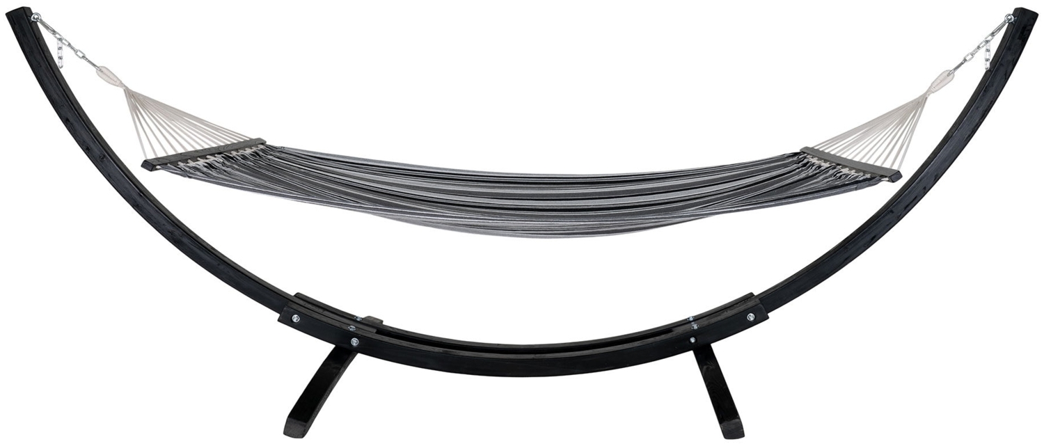 Hängematte auf Holzständer, Lärche, Polyester/Baumwolle, schwarz/grau/weiß Bild 1