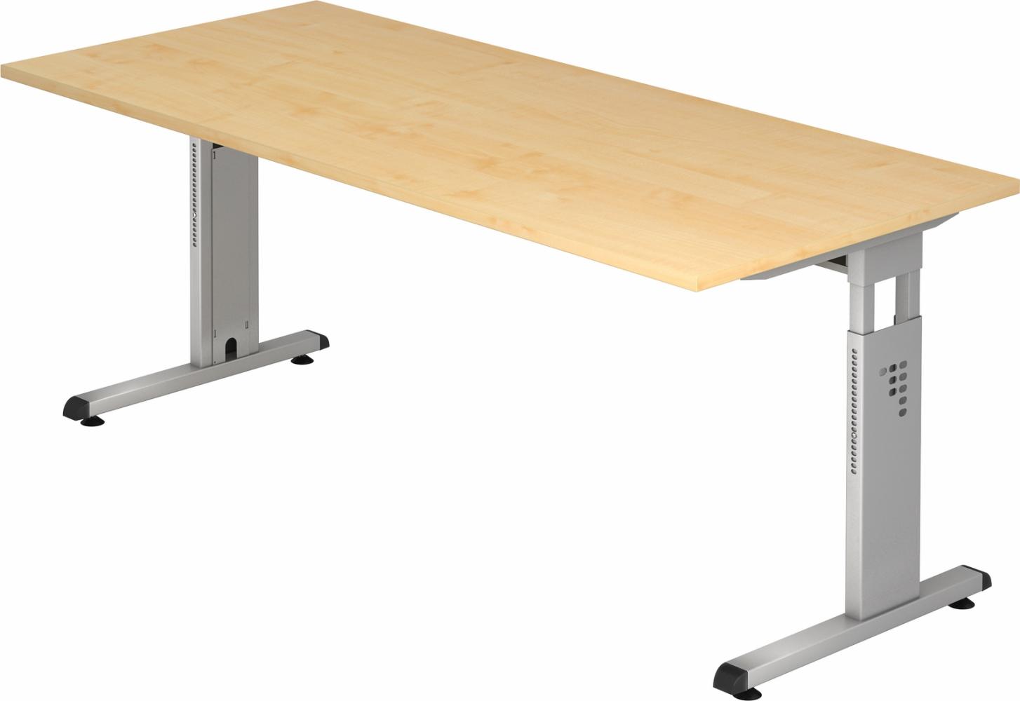 bümö höhenverstellbarer Schreibtisch O-Serie 180x80 cm in Ahorn, Gestell in Silber - großer PC Tisch für's Büro manuell höhenverstellbar, Computertisch verstellbar, OS-19-3-S Bild 1