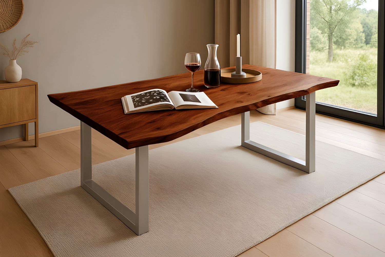 Esstisch Baumkante massiv Akazie nussbaum 140 x 80 silber QUINN 61854178 Bild 1