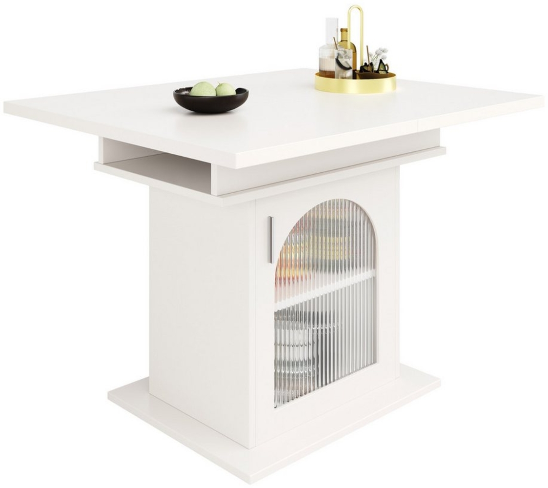 HAUSS SPOLE Esstisch 140×80cm Ausziehbarer Esstisch mit Ablagefläche, für Küche weiß (Schreibtisch Küchentisch, 1-St, 1 Tür, 3 Ablageebenen), mit verstellbaren Regalbödden Bild 1