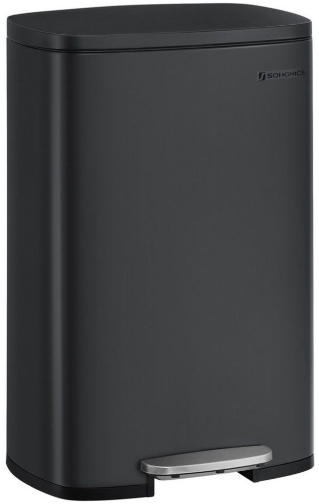 Songmics Mülleimer mit Deckel und Softclose, Stahl, 42,5 x 31,8 x 65,7 cm, 50 Liter, Schwarz Bild 1