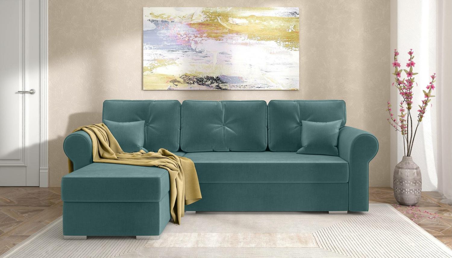 Stylefy Ofanto Ecksofa Türkis Links Velours KRONOS Bild 1